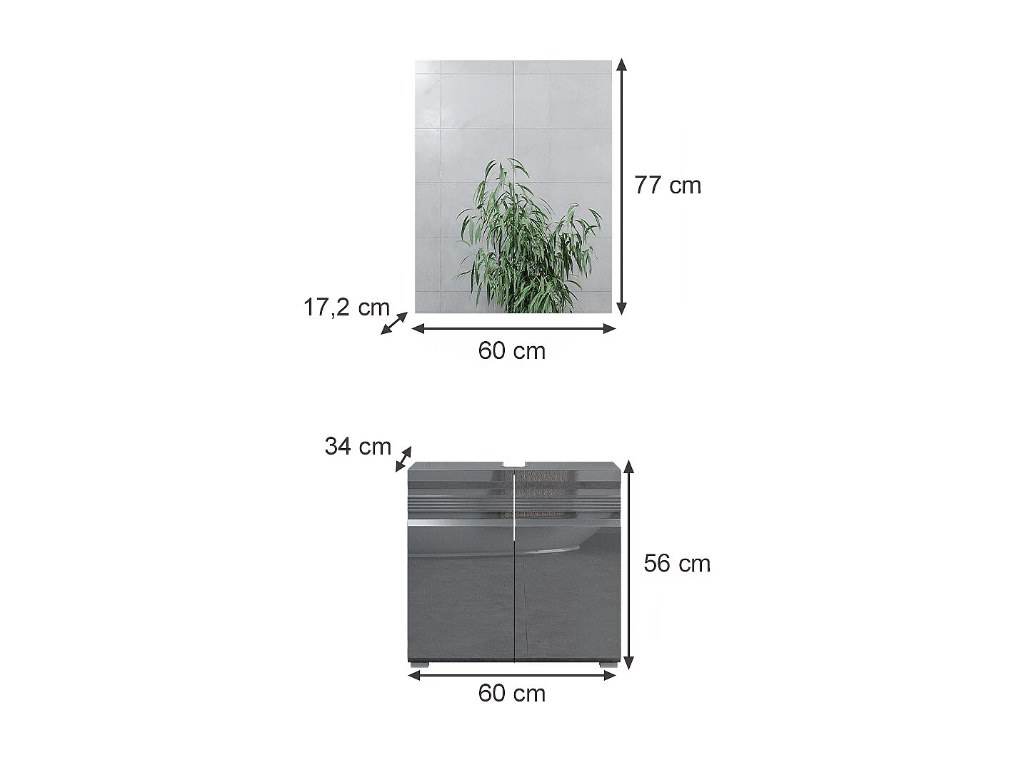 Meubles bain anthracite haute brillance 56x34x60 fredd