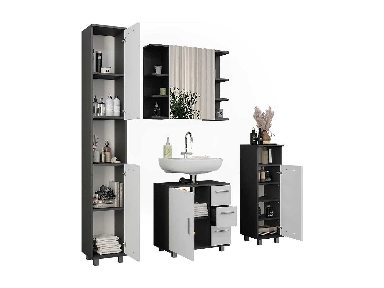 Set di mobili da bagno antracite/bianco 60.2x33x60.8 ilias