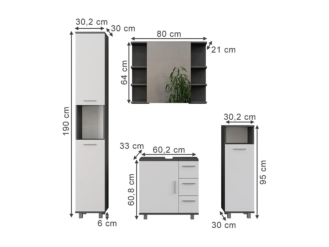 Meubles bain anthracite/blanc 60.2x33x60.8 ilias