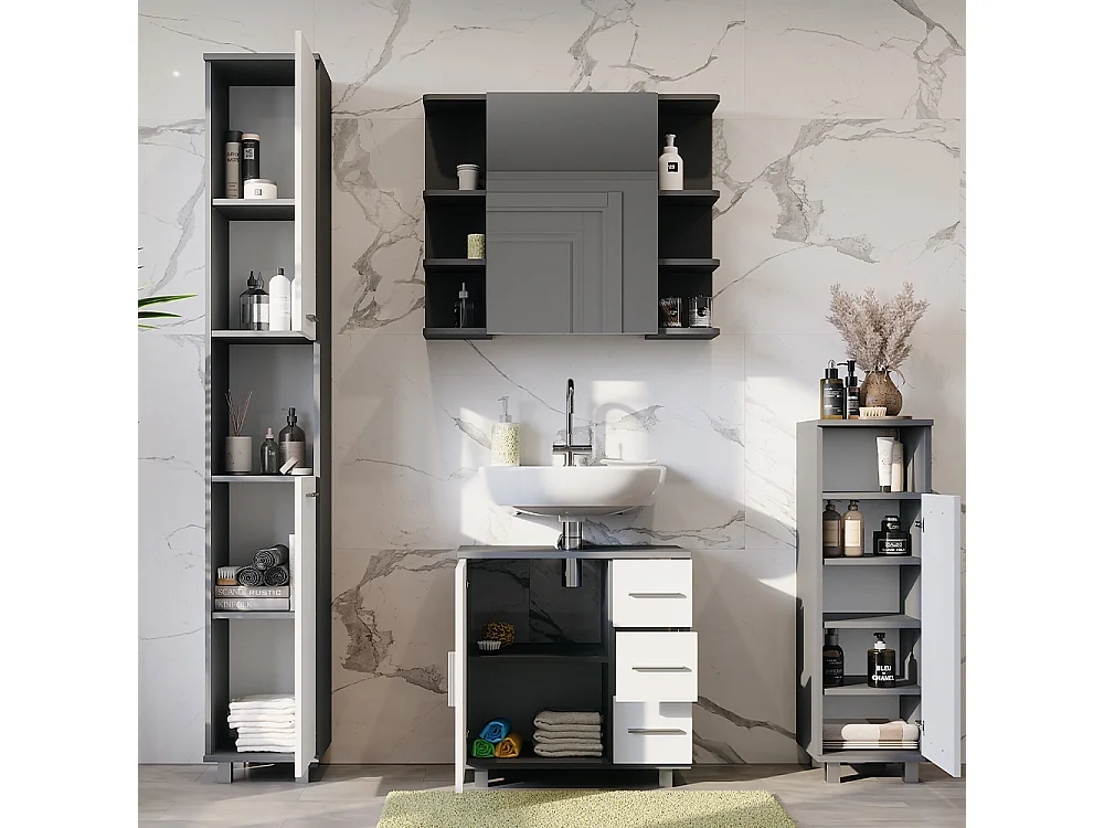 Meubles bain anthracite/blanc 60.2x33x60.8 ilias