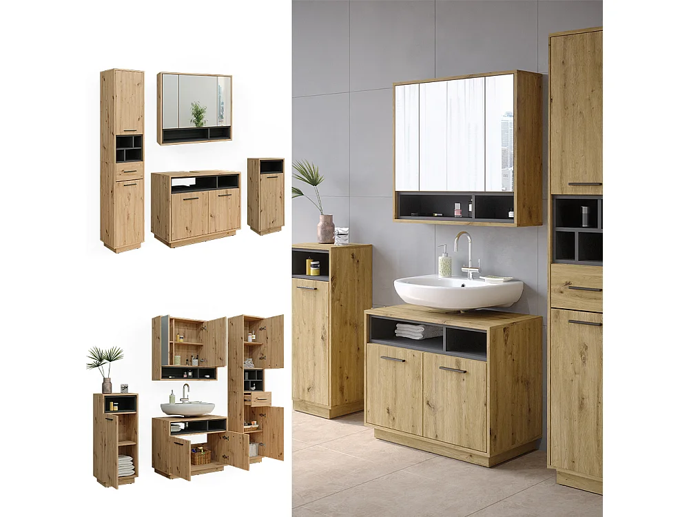 Set di mobili da bagno rovere artigianale 80x40x64 beatrice