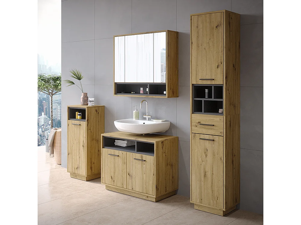 Set di mobili da bagno rovere artigianale 80x40x64 beatrice