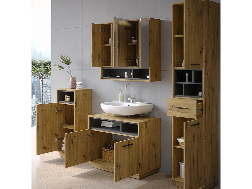 Set di mobili da bagno rovere artigianale 80x40x64 beatrice