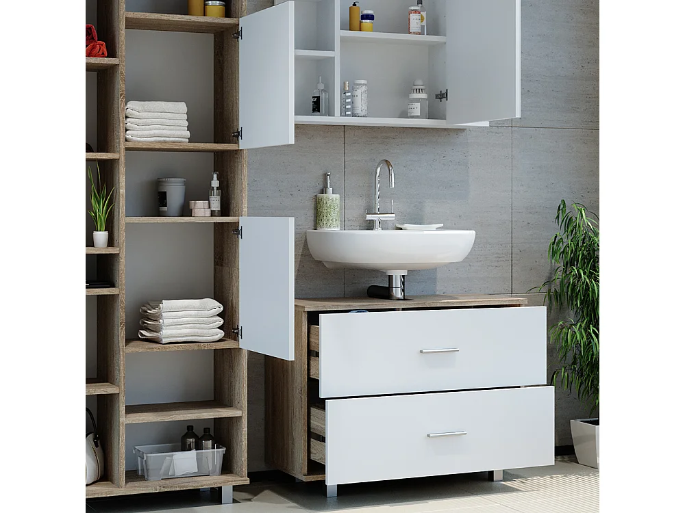Set mobili bagno bianco/sonoma 80.2x33x60.8 ilias