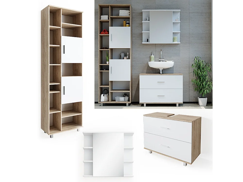 Meubles bain blanc/sonoma 80.2x33x60.8 ilias