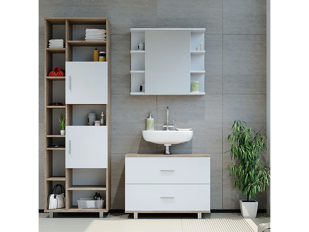 Meubles bain blanc/sonoma 80.2x33x60.8 ilias