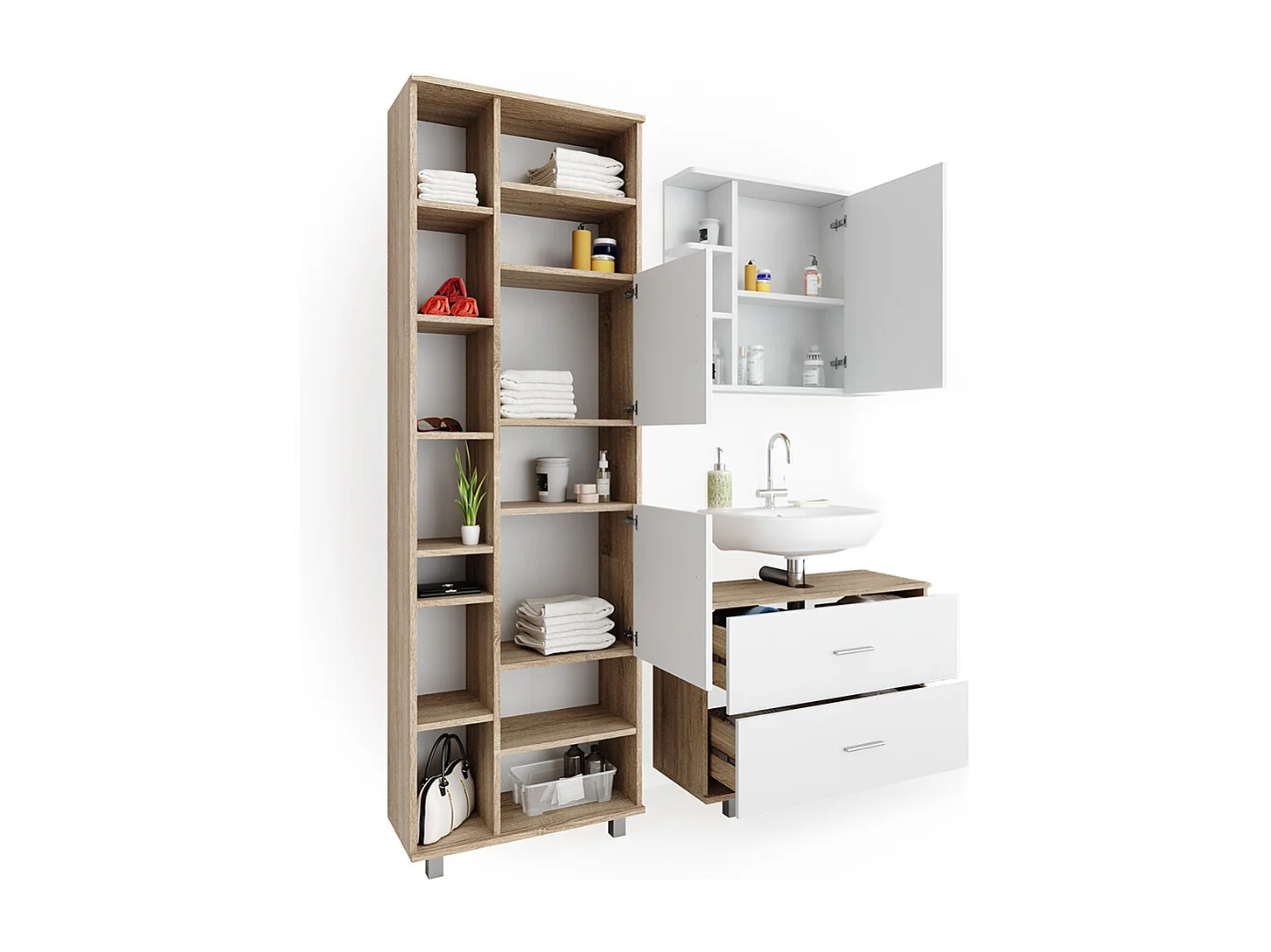 Meubles bain blanc/sonoma 80.2x33x60.8 ilias