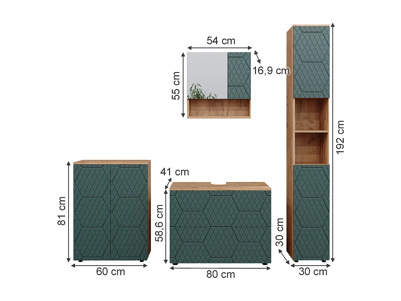 Meubles bain vert/force de lor chêne 80x41x58 irma