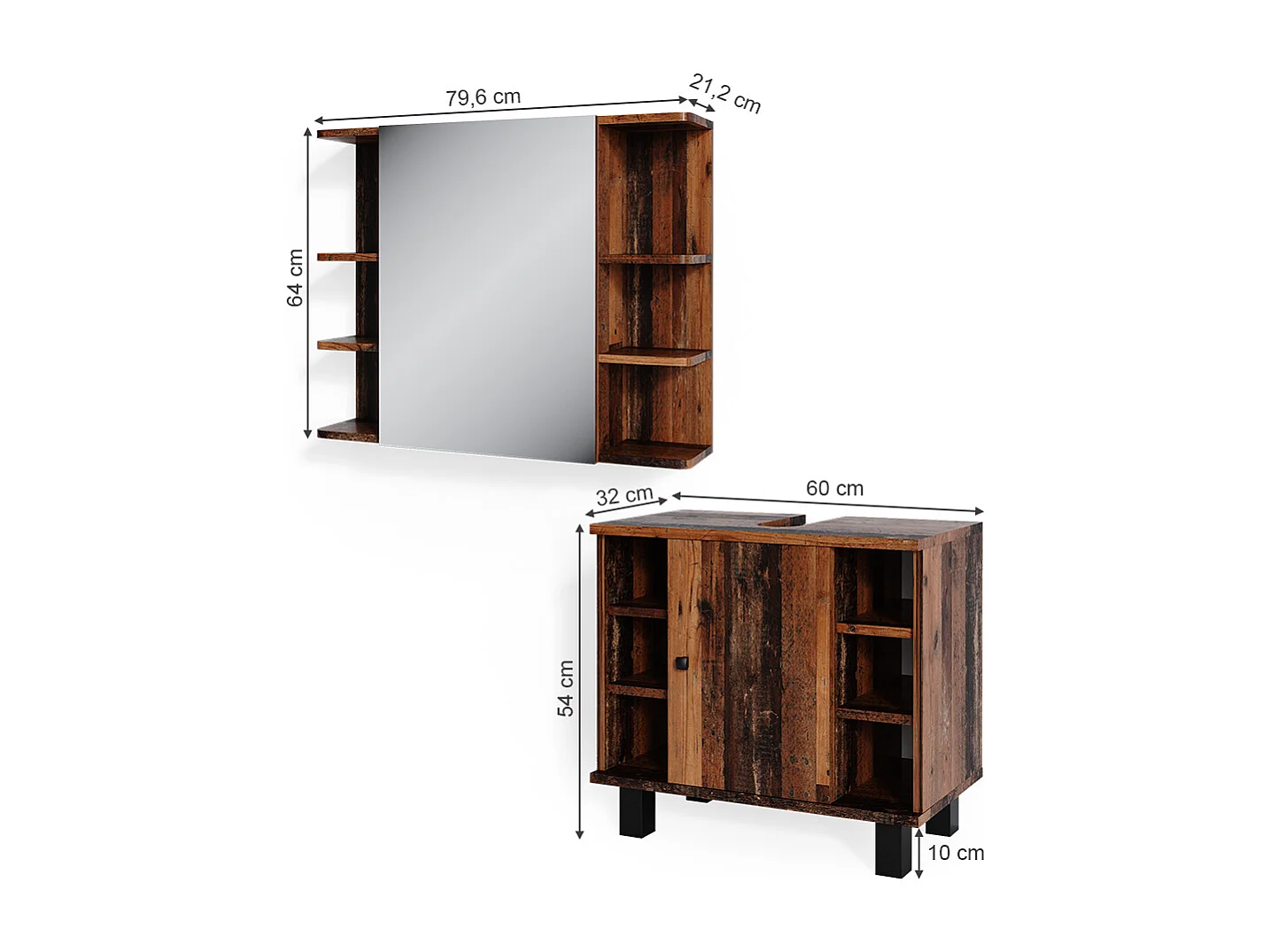 Meubles bain chêne rustique 60x32x54 fynn