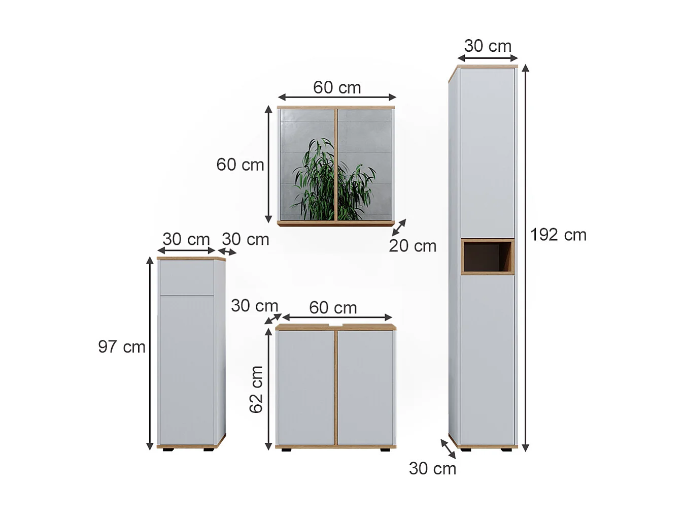 Set mobili bagno bianco/artisan 60x30x62 didi