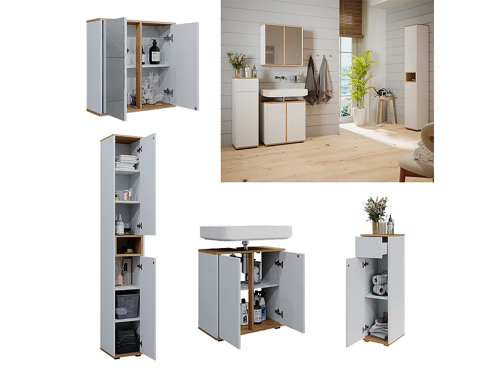 Ensemble meubles bain blanc/artisan 60x30x62 didi