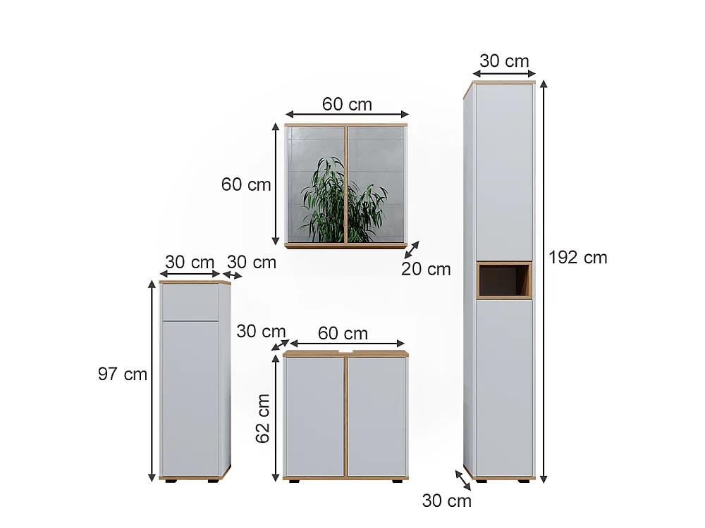 Ensemble meubles bain blanc/artisan 60x30x62 didi