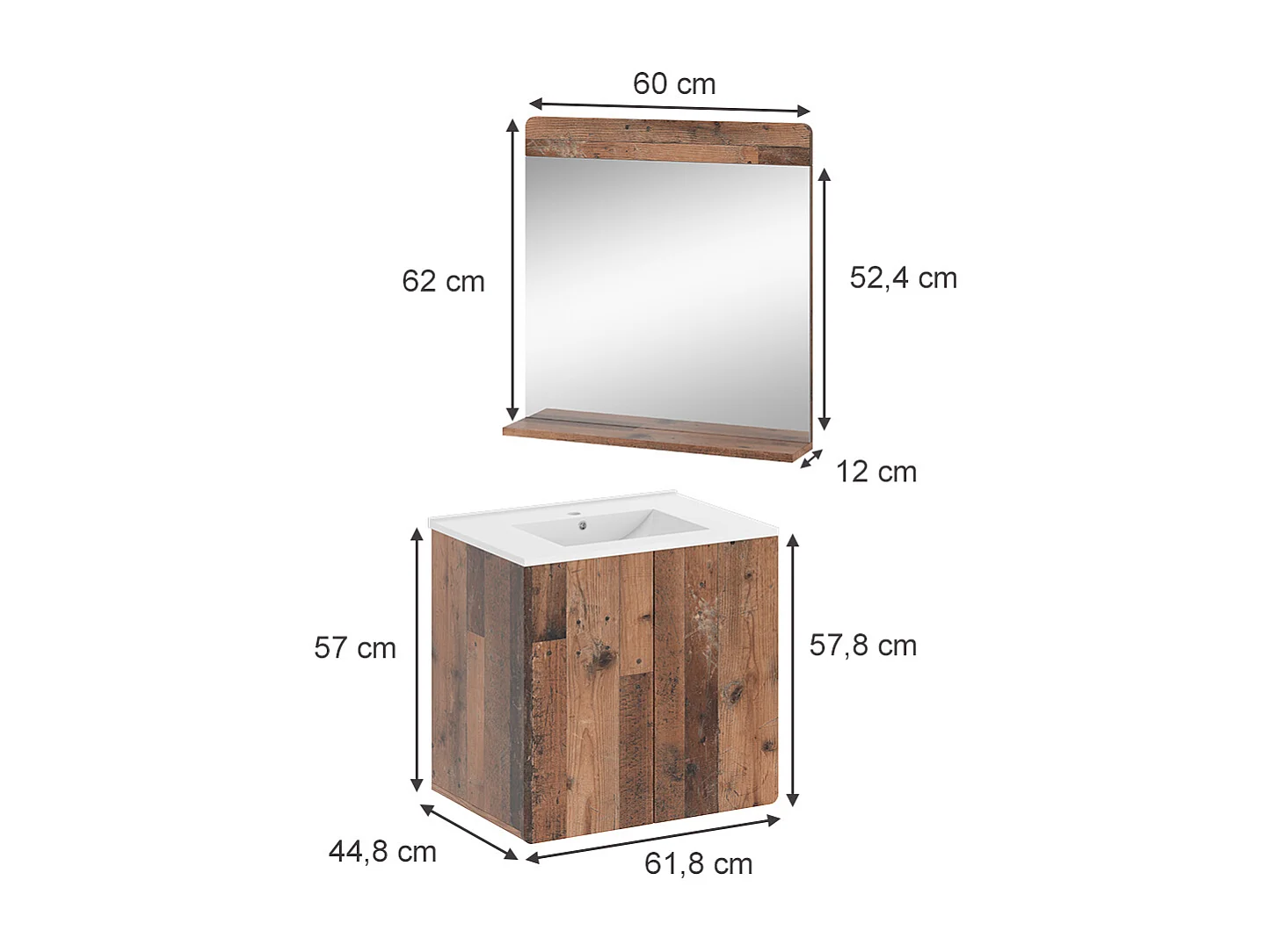 Ensemble de meubles de salle de bains oldstyle 61.8x44.8x57.8 izan