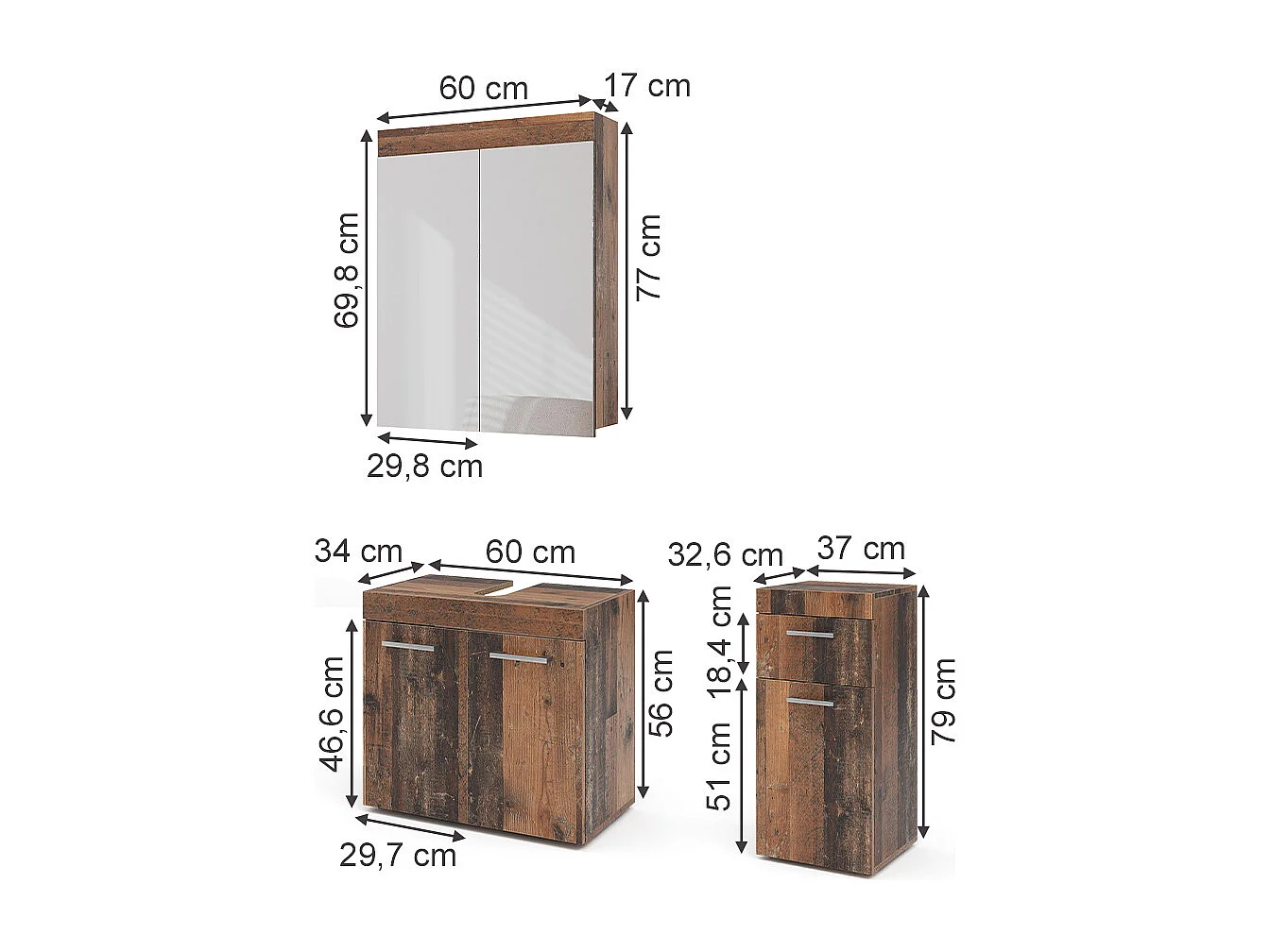 Ensemble de meubles de salle de bains oldstyle 60x34x56 luna