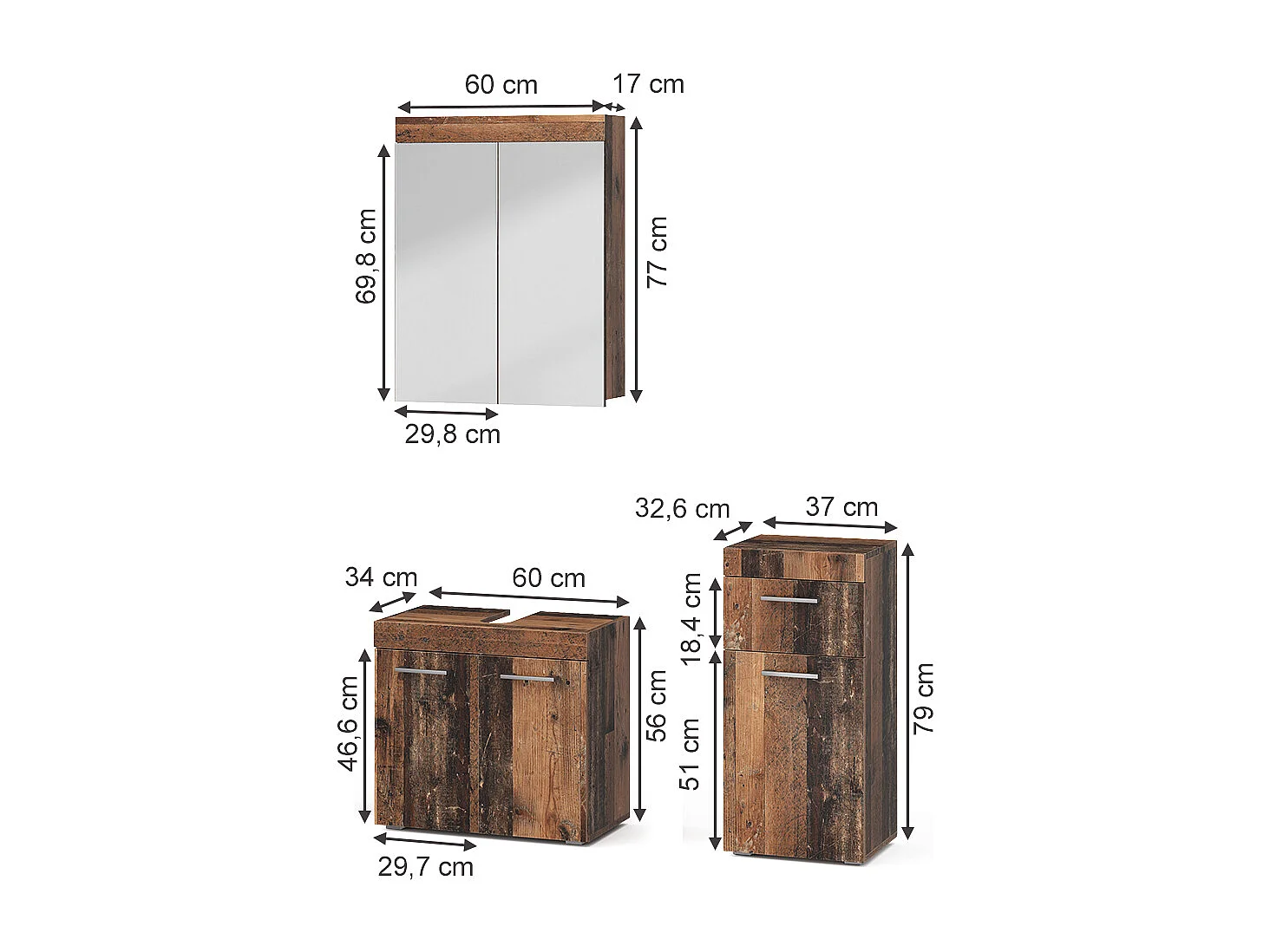 Badkamermeubelset oldstyle 60x34x56 luna