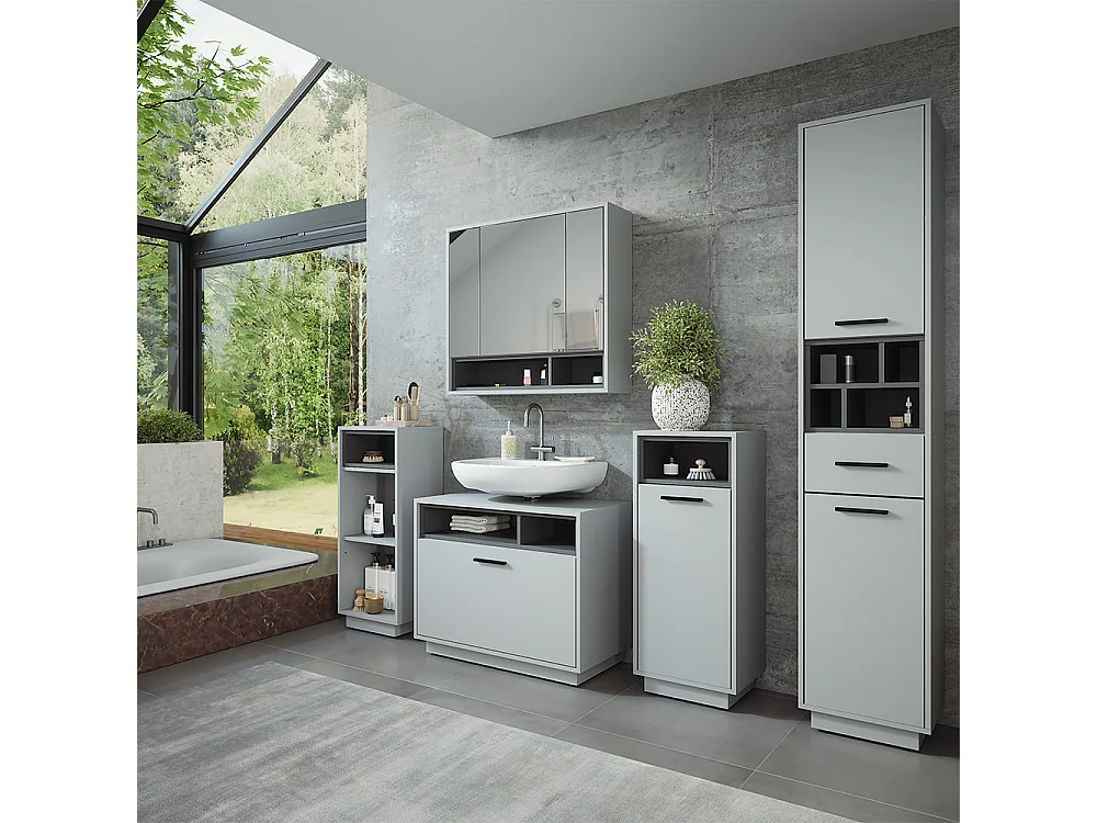 Conjunto de muebles de baño gris/antracita 80x35x64 beatrice