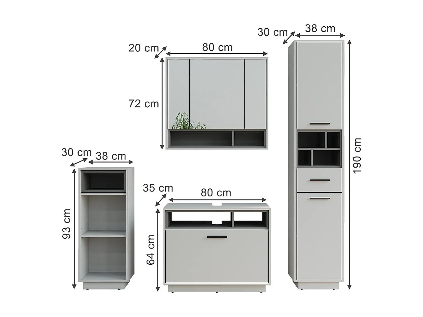 Meubles bain gris/anthracite 80x35x64 beatrice
