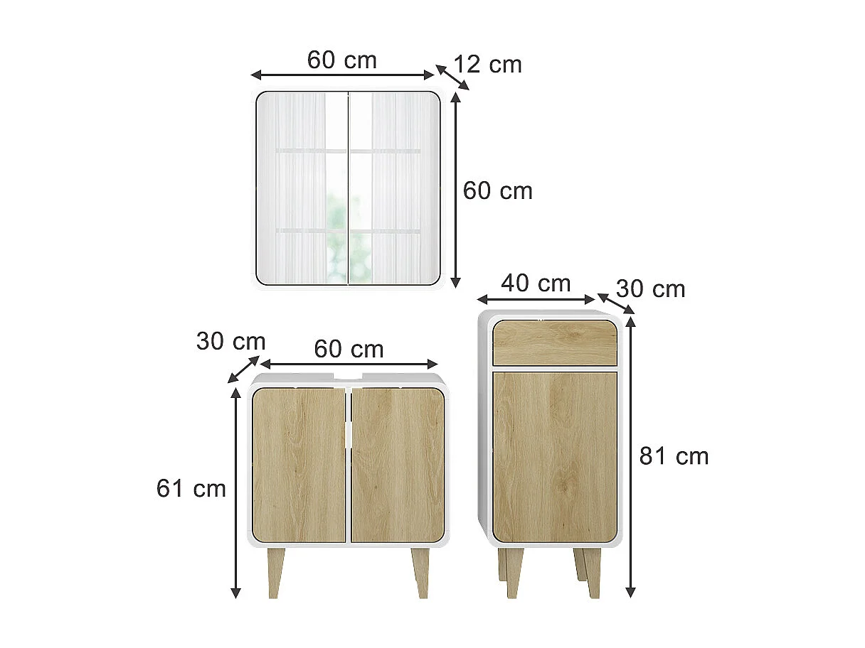 Meubles bain blanc/chêne 60x30x61 arla