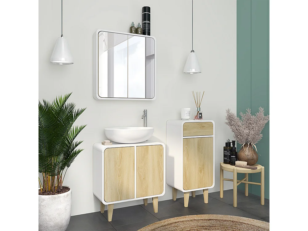 Meubles bain blanc/chêne 60x30x61 arla