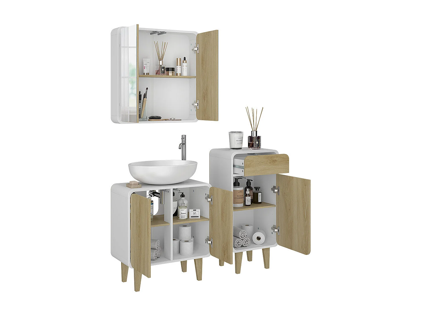 Meubles bain blanc/chêne 60x30x61 arla