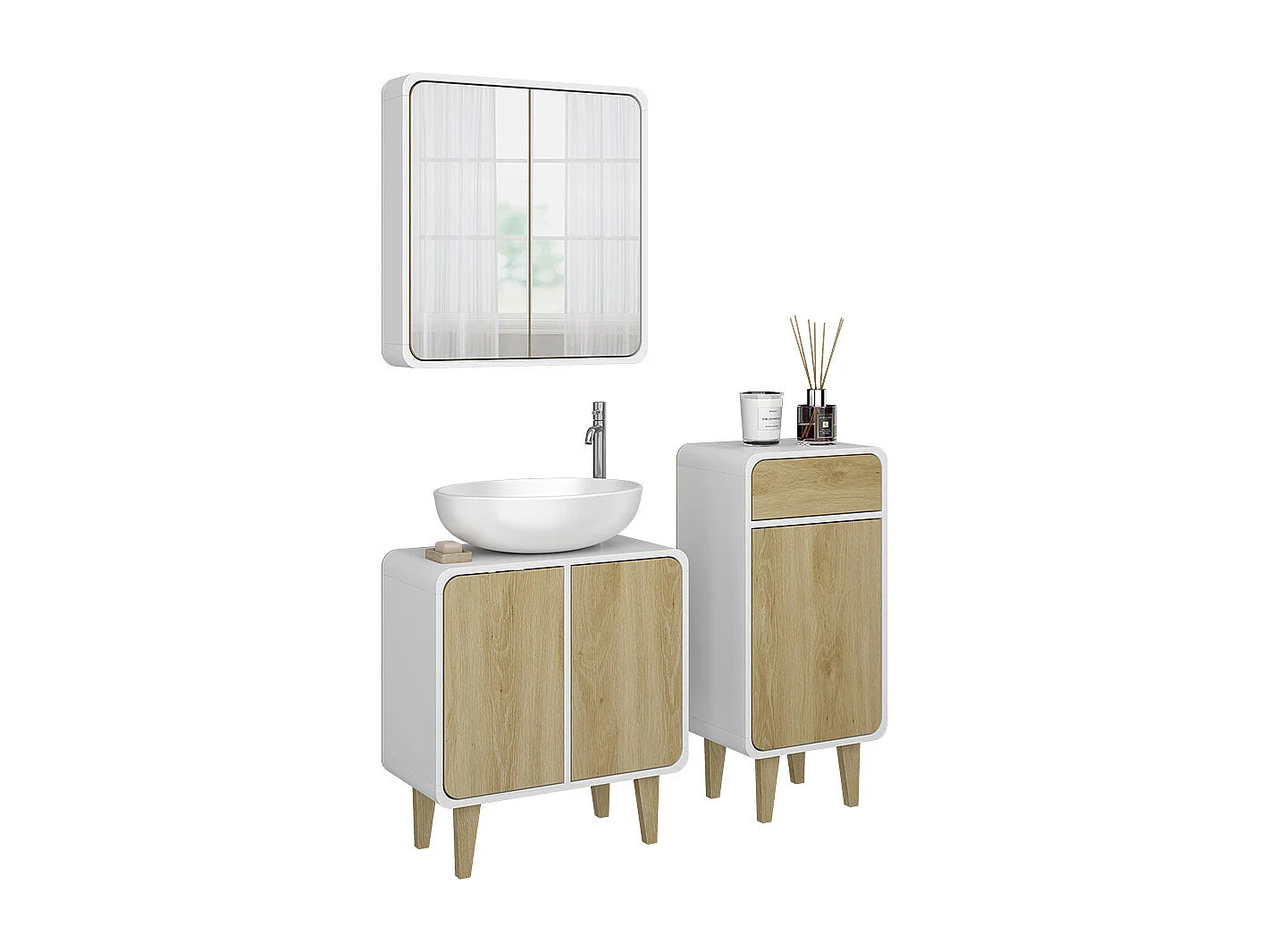 Meubles bain blanc/chêne 60x30x61 arla