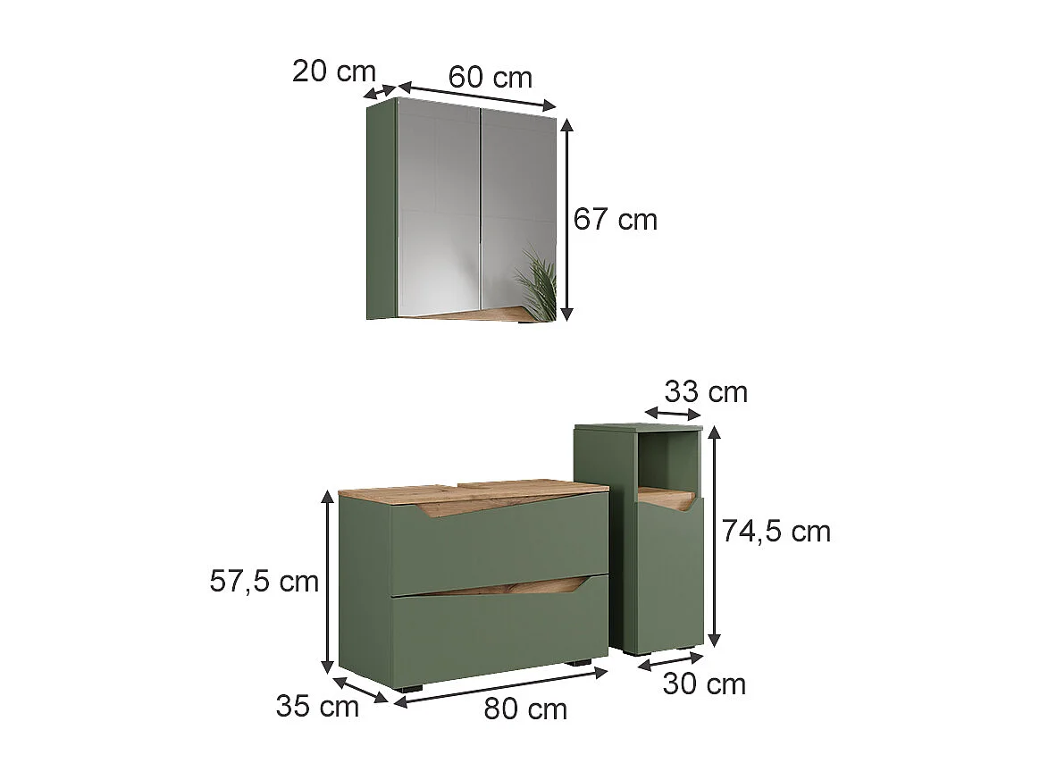 Meubles bain vert/artisan 80x35x57.5 marelle