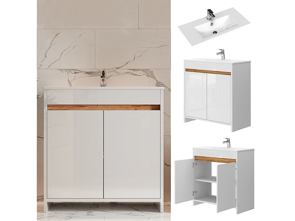 Waschbeckenunterschrank weiß hochglanz 79.8x40x81.9 lemgo