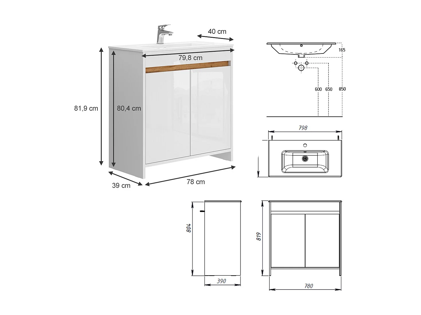 Waschbeckenunterschrank weiß hochglanz 79.8x40x81.9 lemgo