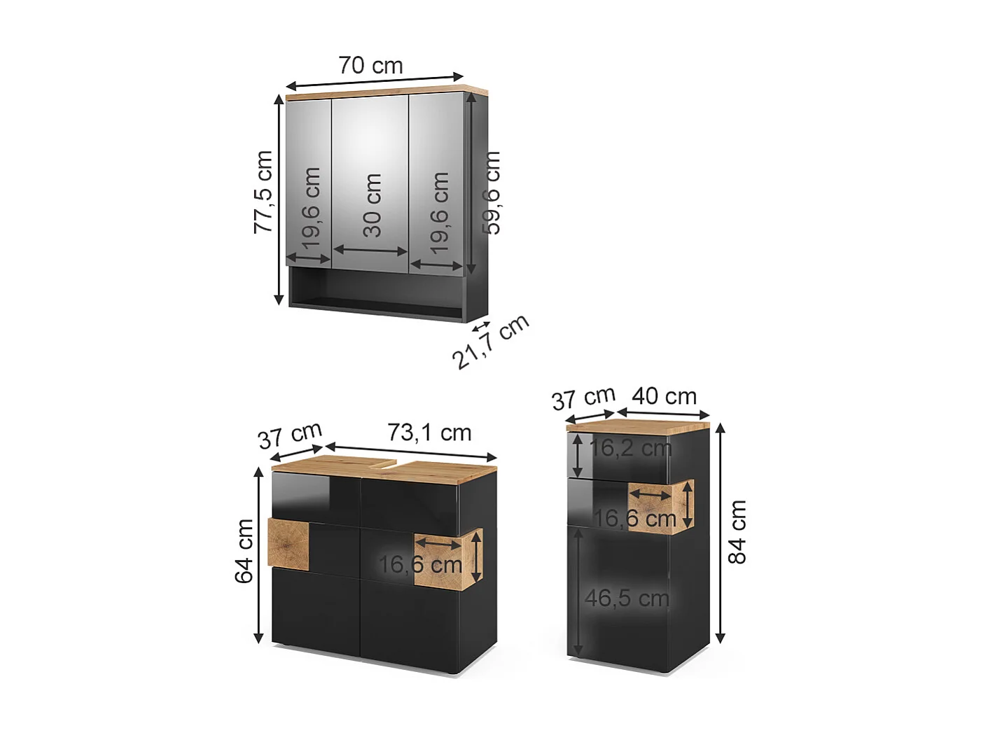 Meubles bain anthracite 73x37x64 eden