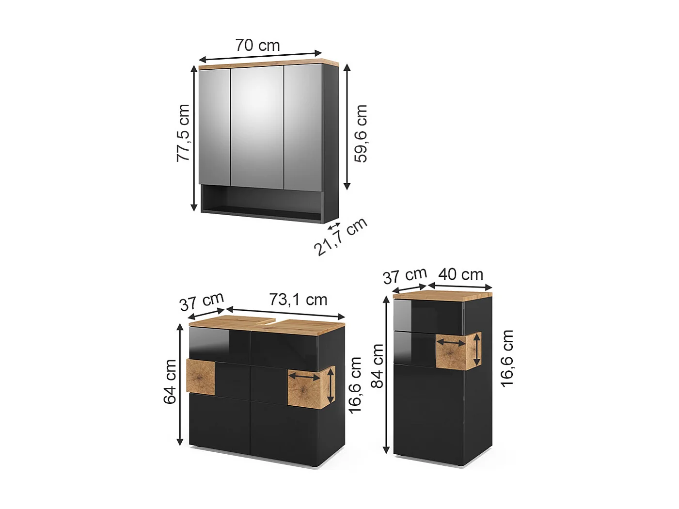 Conjunto de móveis de casa de banho antracite 73x37x64 eden