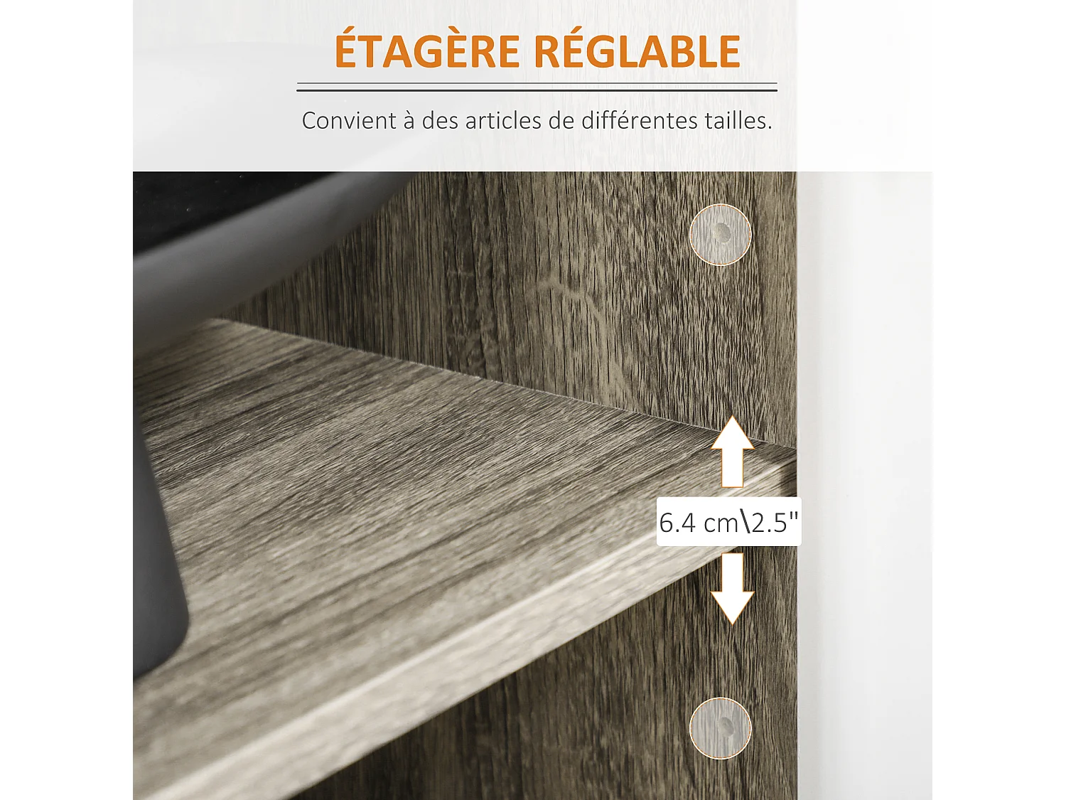 Buffet design scandinave 4 portes 2 étagères piètement bois de pin panneaux portes motif chevrons blanc aspect bois gris