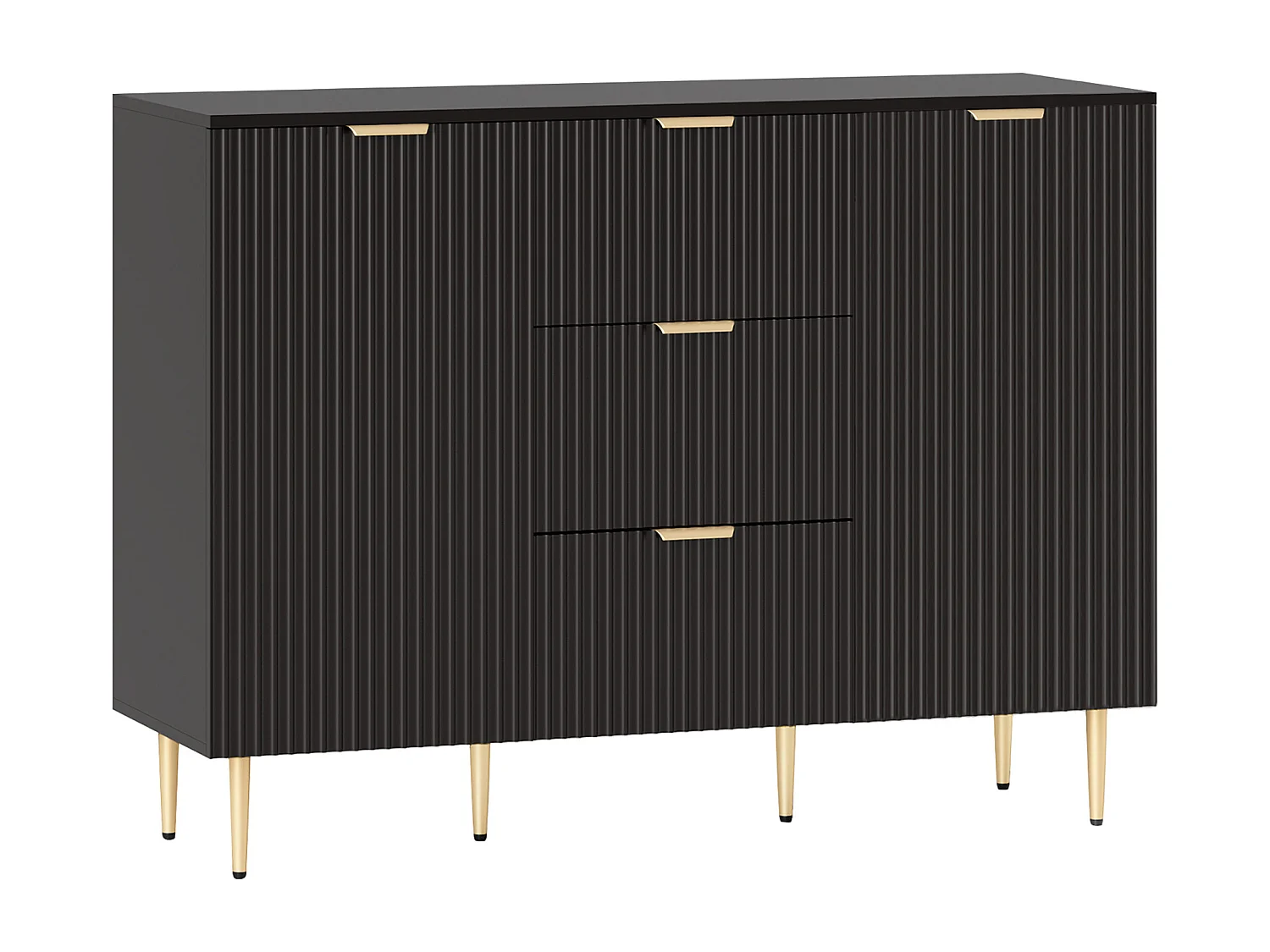 Buffet enfilade 2 portes 2 étagères 3 tiroirs - dim. 120 x 40 x 90 cm - métal doré noir