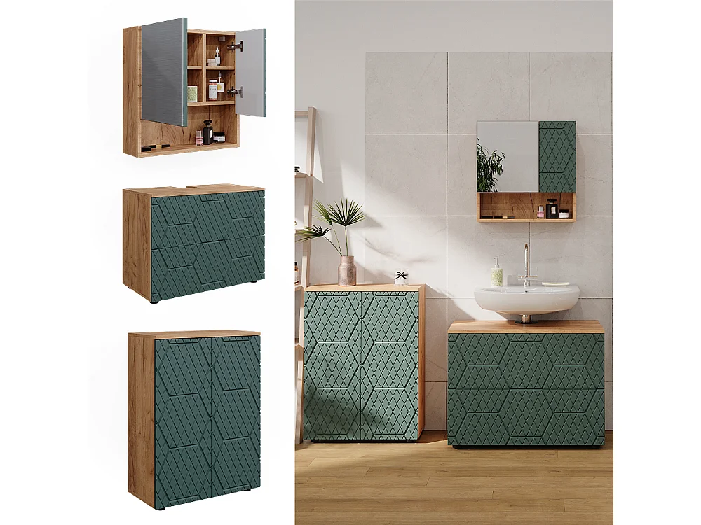 Set mobili bagno quercia verde/oro 80x41x58 irma