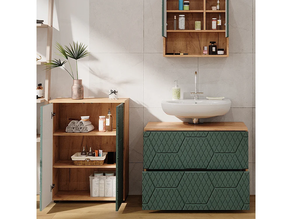 Set mobili bagno quercia verde/oro 80x41x58 irma