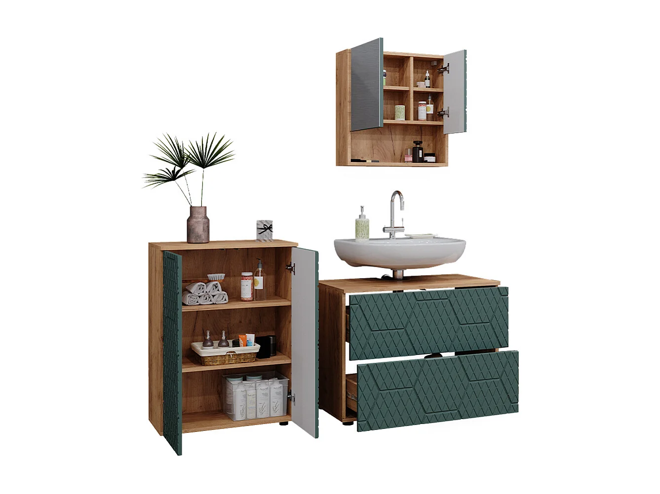 Set mobili bagno quercia verde/oro 80x41x58 irma
