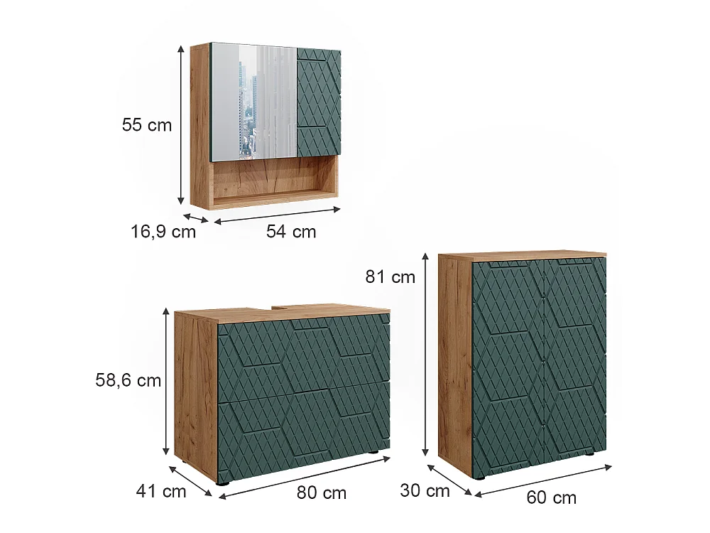 Badkamermeubel set groen/gouden eik 80x41x58 irma