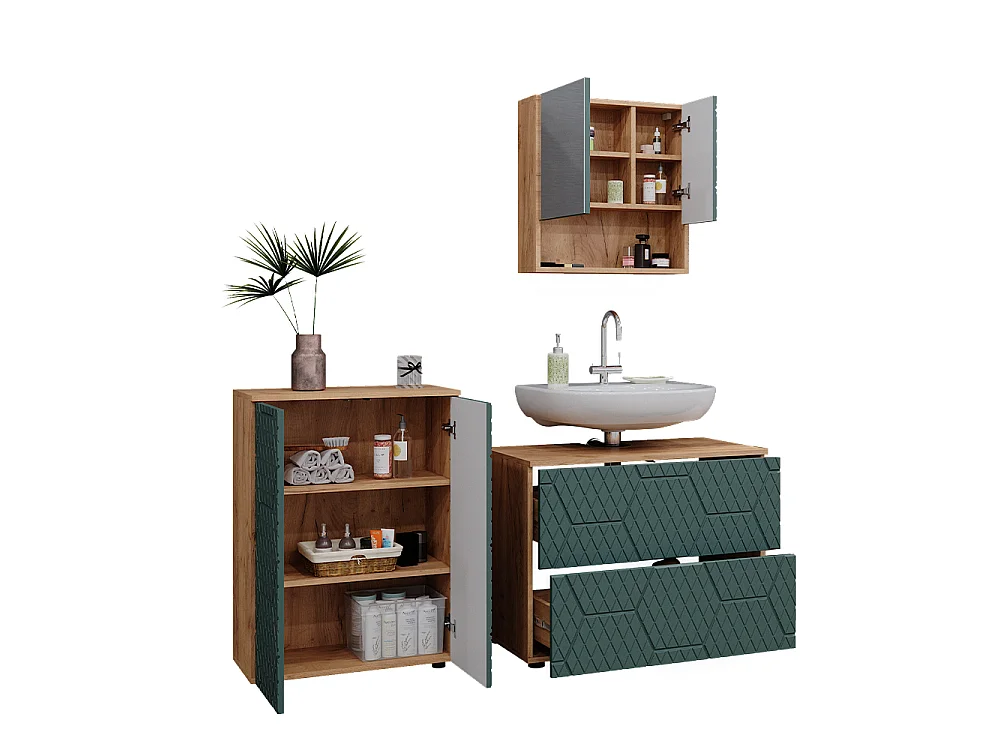 Badkamermeubel set groen/gouden eik 80x41x58 irma