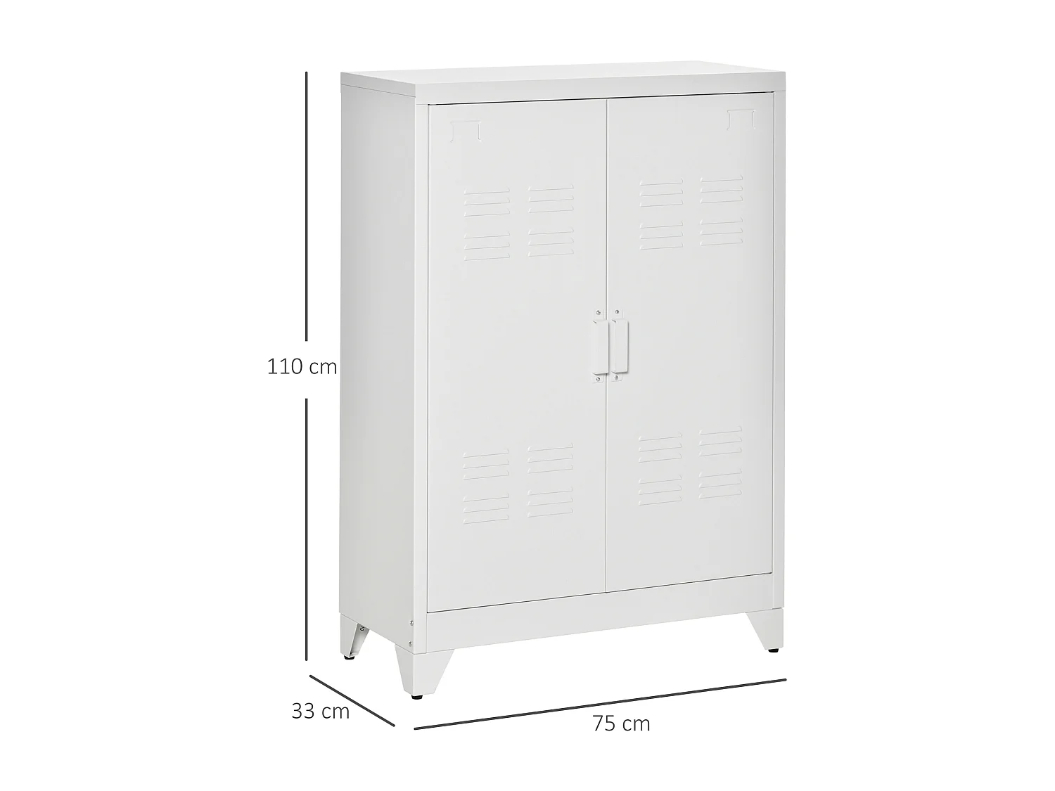 Armoire de rangement métal design industriel - 2 étagères - structure piètement tôle métal blanc