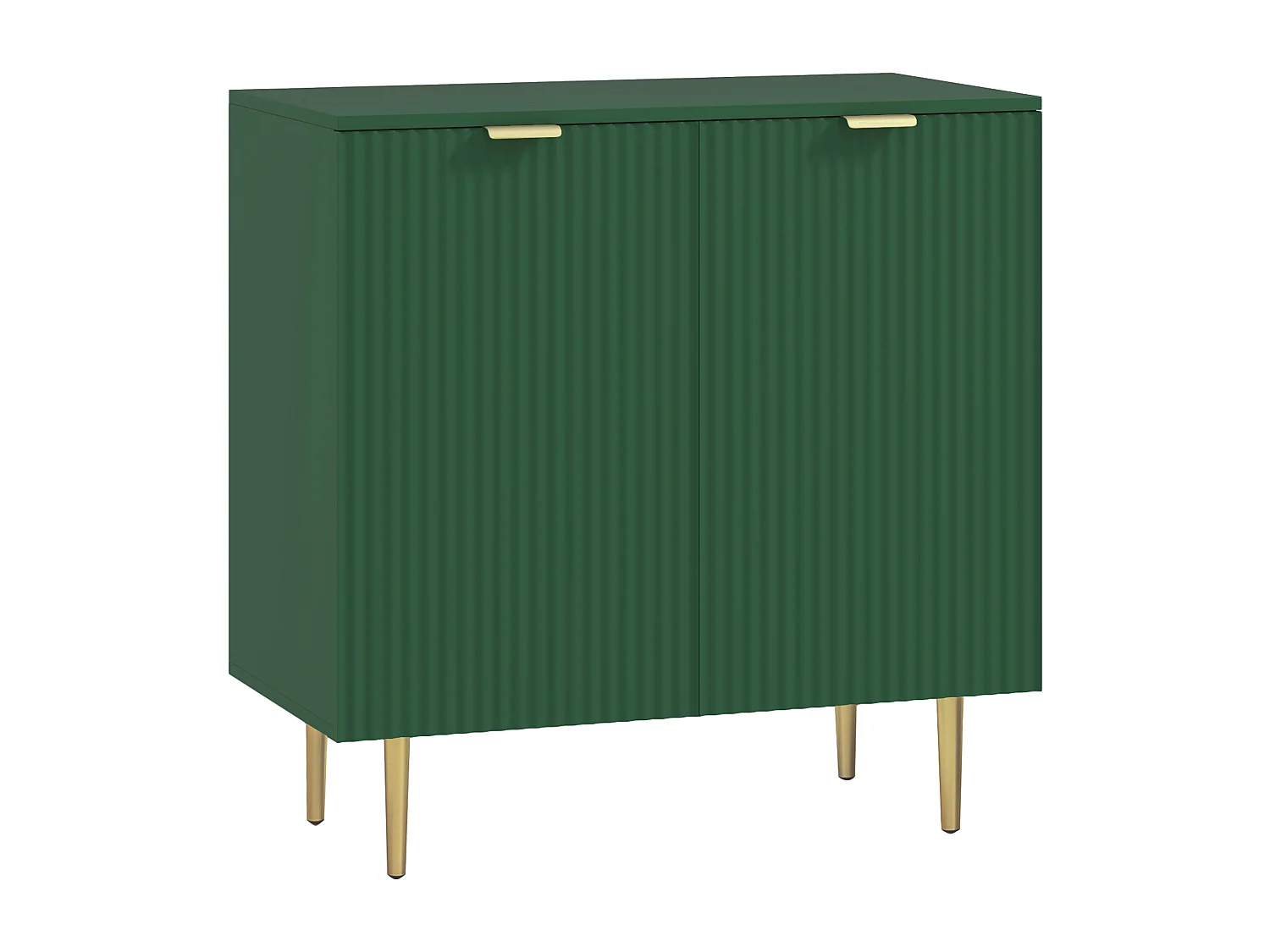 Buffet 2 portes étagère design effet cannelé piètement poignées métal doré vert