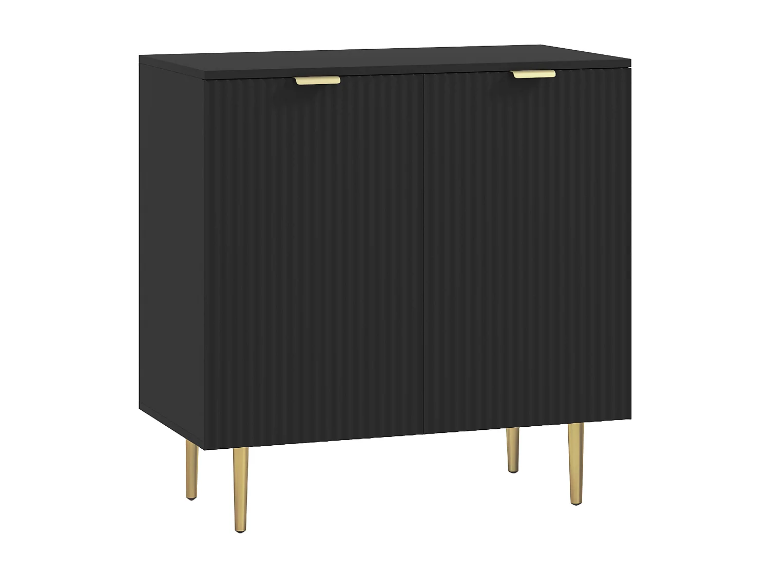 Buffet 2 portes étagère design effet cannelé piètement poignées métal doré noir