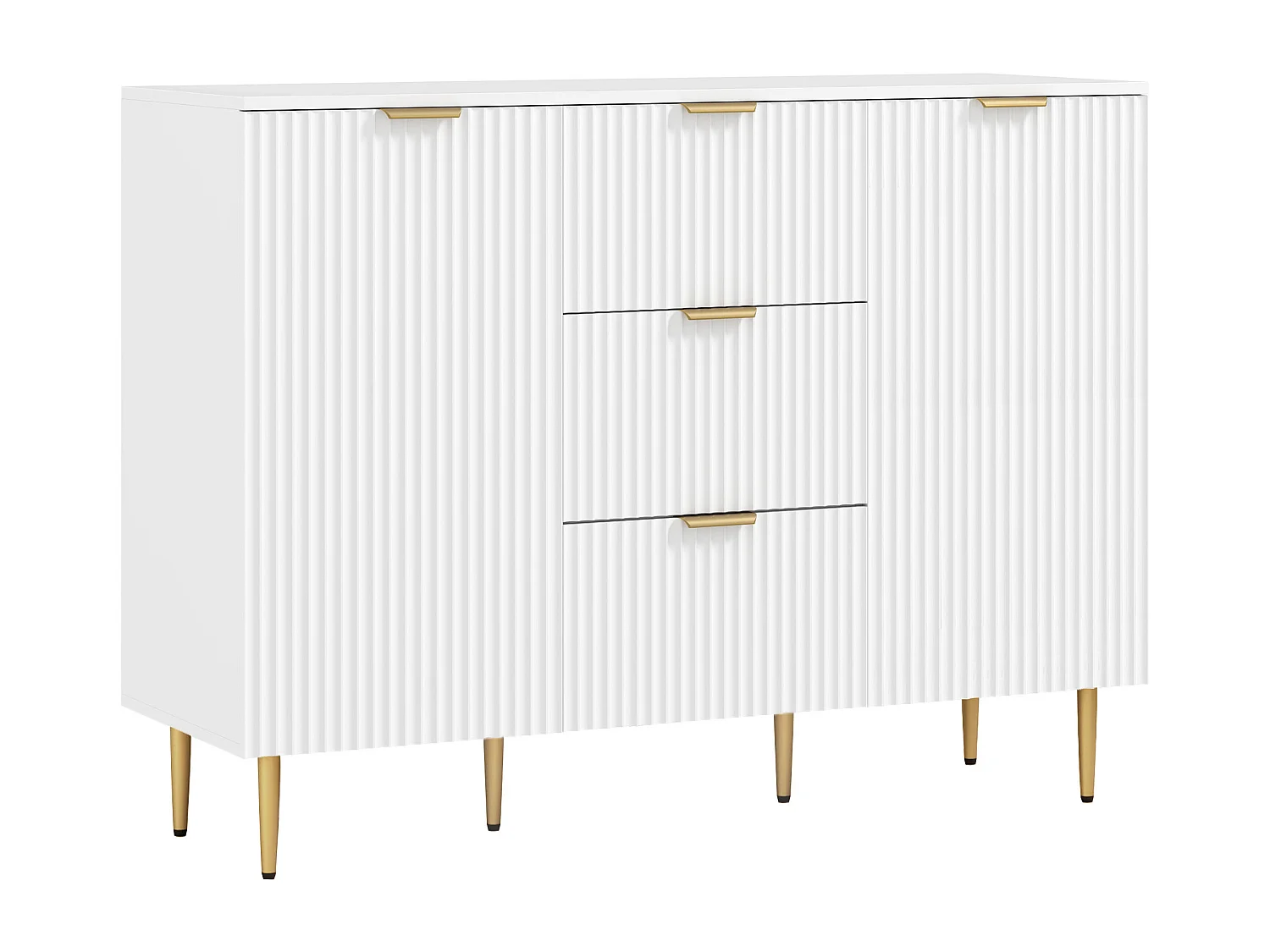 Buffet enfilade 2 portes 2 étagères 3 tiroirs - dim. 120 x 40 x 90 cm - métal doré blanc