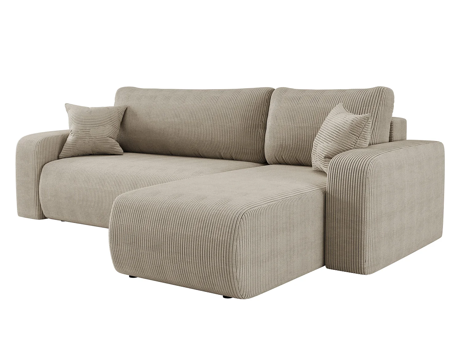 Canapé d'angle convertible 3 places avec coffre en velours beige