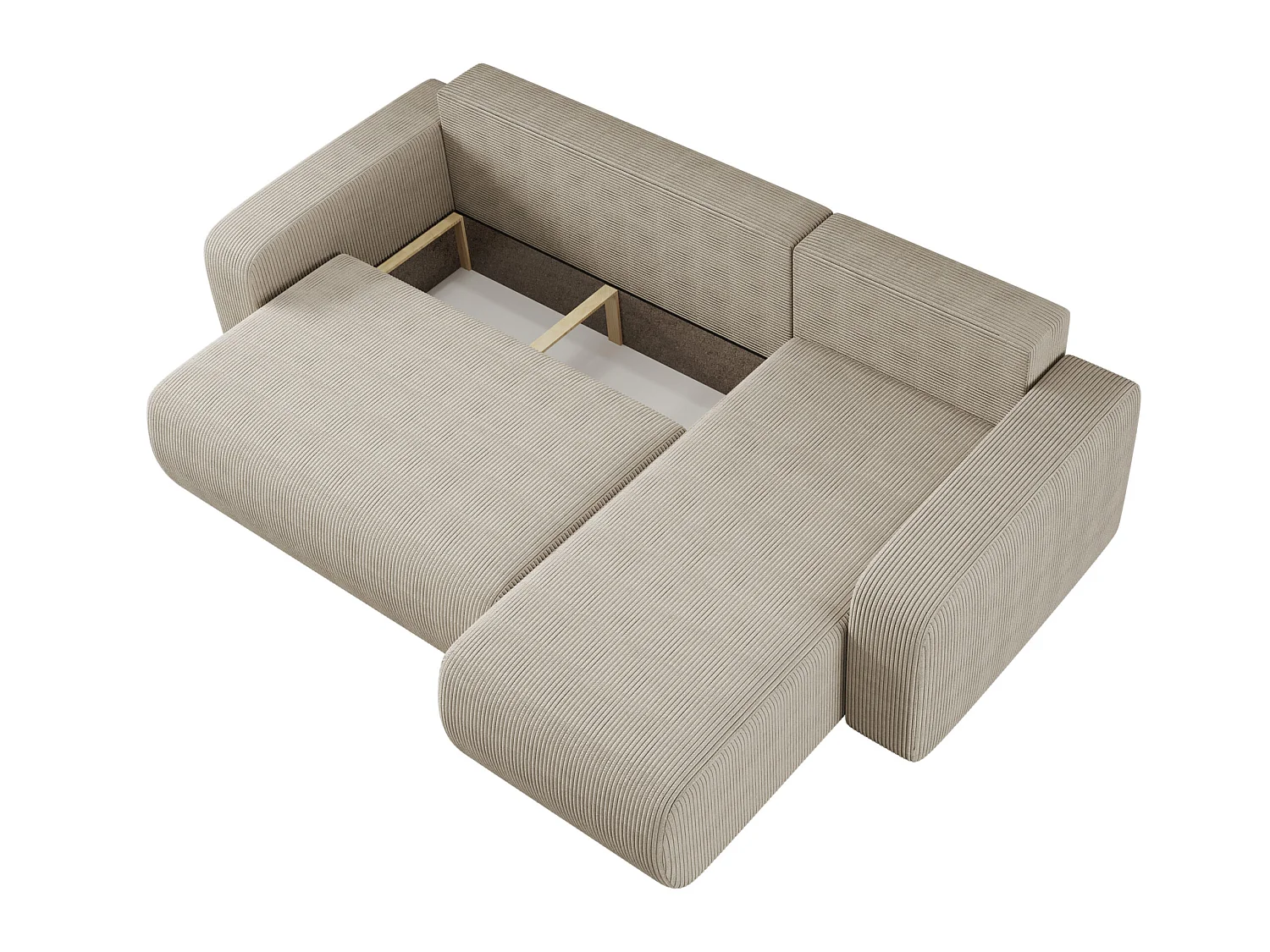 Canapé d'angle convertible 3 places avec coffre en velours beige