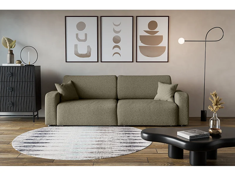 Divano Karl con due vani contenitore per la biancheria, funzione letto, direttamente dal produttore.