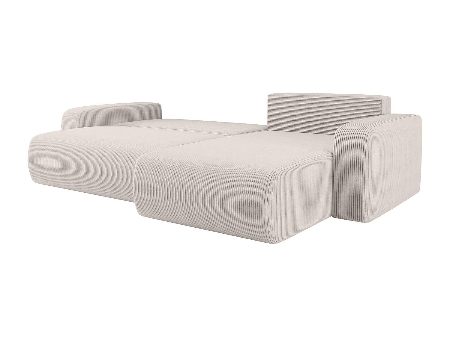 Canapé d'angle convertible en velours côtelé blanc PIANO XL avec coffre et système de dépliage rapide