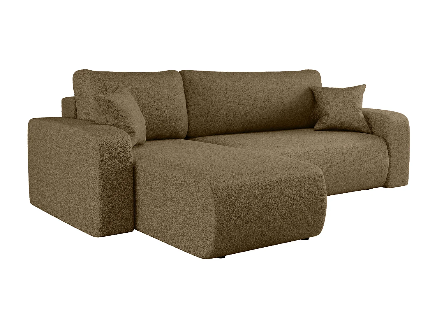 Canapé d'angle convertible en tissu bukle brun PIANO L avec coffre et système de dépliage rapide