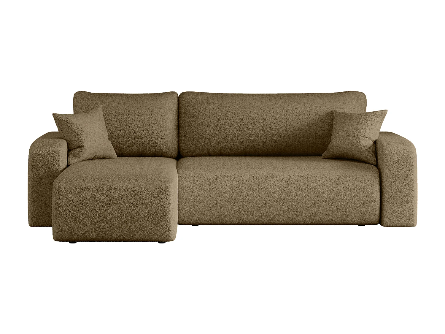 Canapé d'angle convertible en tissu bukle brun PIANO L avec coffre et système de dépliage rapide