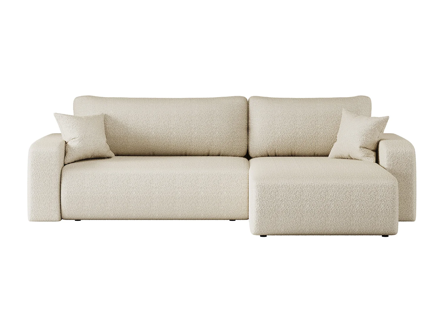 Hoekbank slaapbank van beige boucle-stof PIANO XL met opbergruimte en snel uitklapsysteem