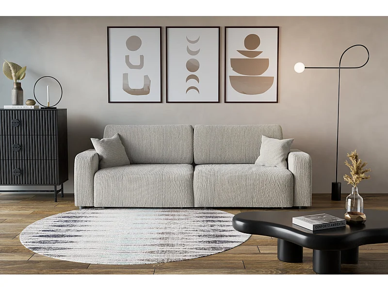 Divano Karl con due vani contenitore per la biancheria, funzione letto, direttamente dal produttore.