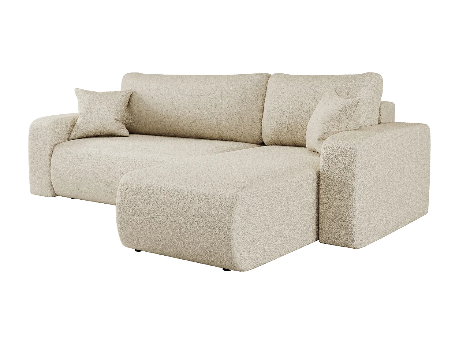 Canapé d'angle convertible en tissu bukle beige PIANO L avec coffre et système de dépliage rapide